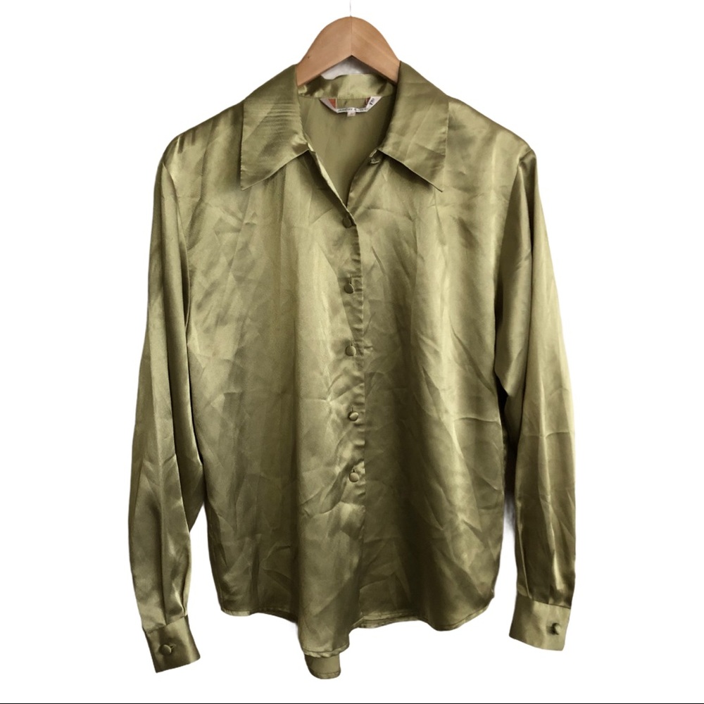 Jeremy Scott Vintage Green Satin Button Down Shirt